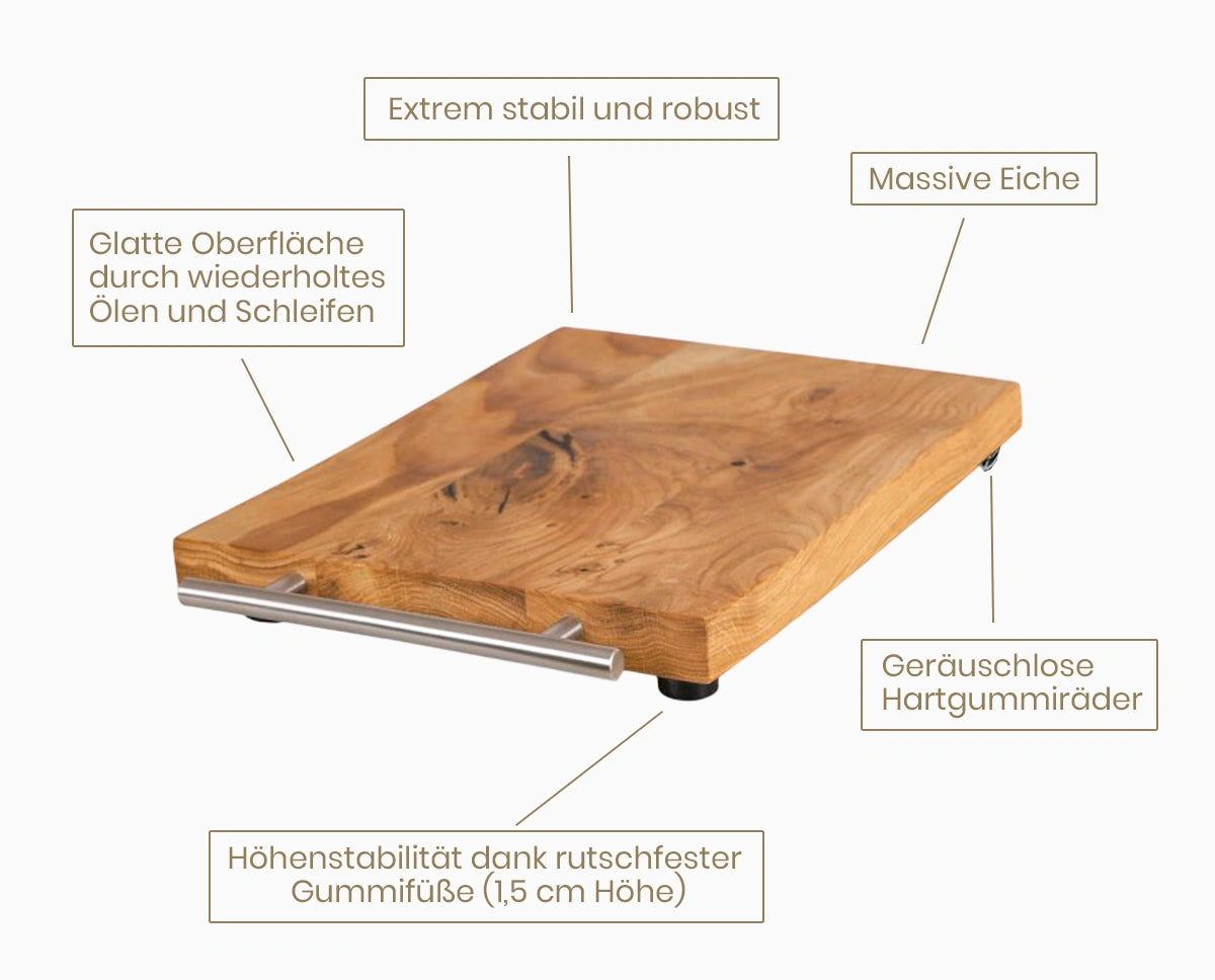 Gleitbrett für Thermomix TM5 & TM6, Rollbrett aus Massivholz Eiche Teflongleiter Gleitbrett für Thermomix TM5 & TM6, Rollbrett aus Massivholz Eiche Teflongleiter