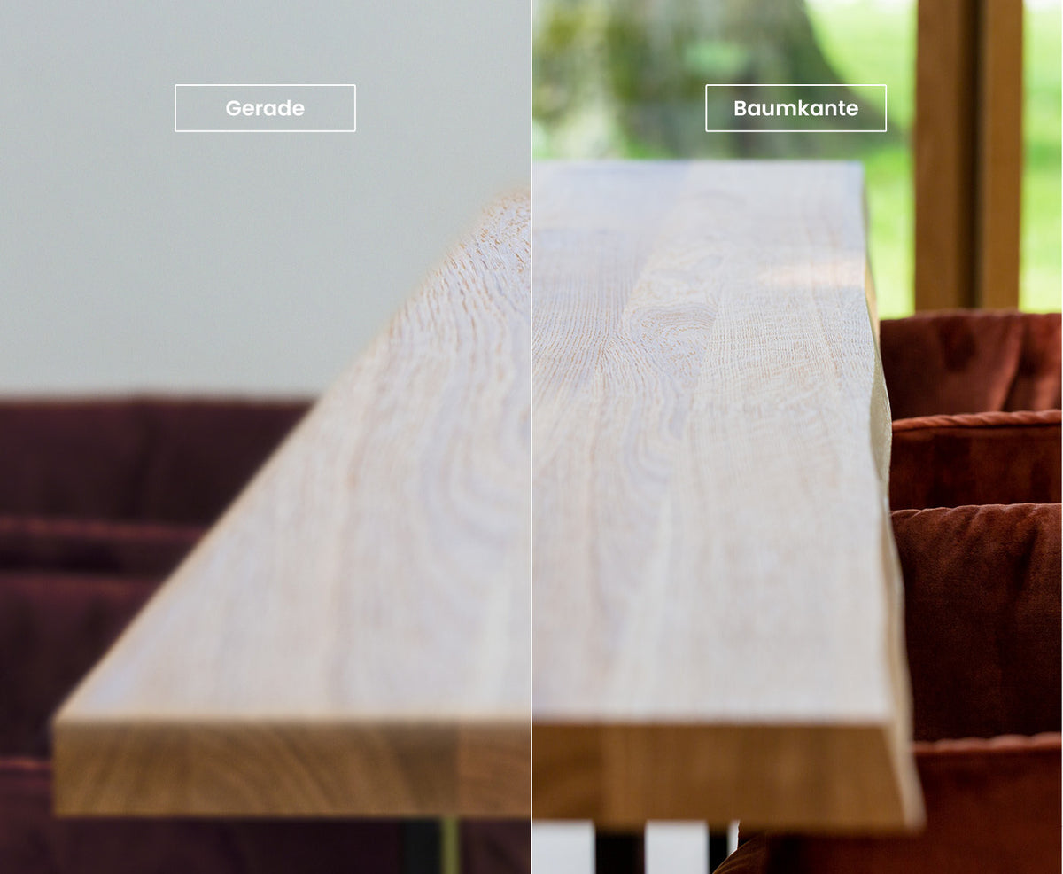Vergleich der Kanten der Tischplatte Esche