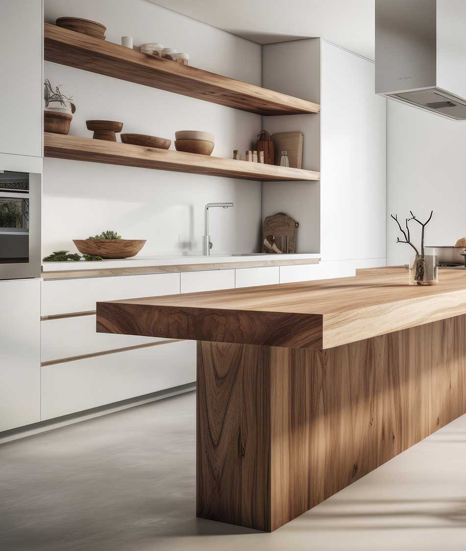 Massive Konsole in der Küche aus Holz