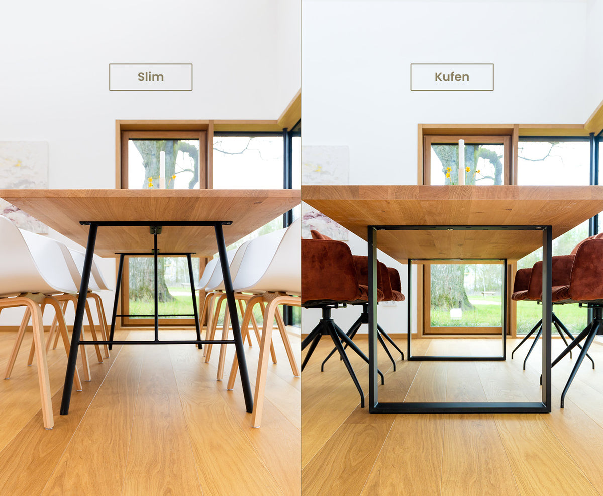 Vergleich der Gestelle der Tischplatte Esche